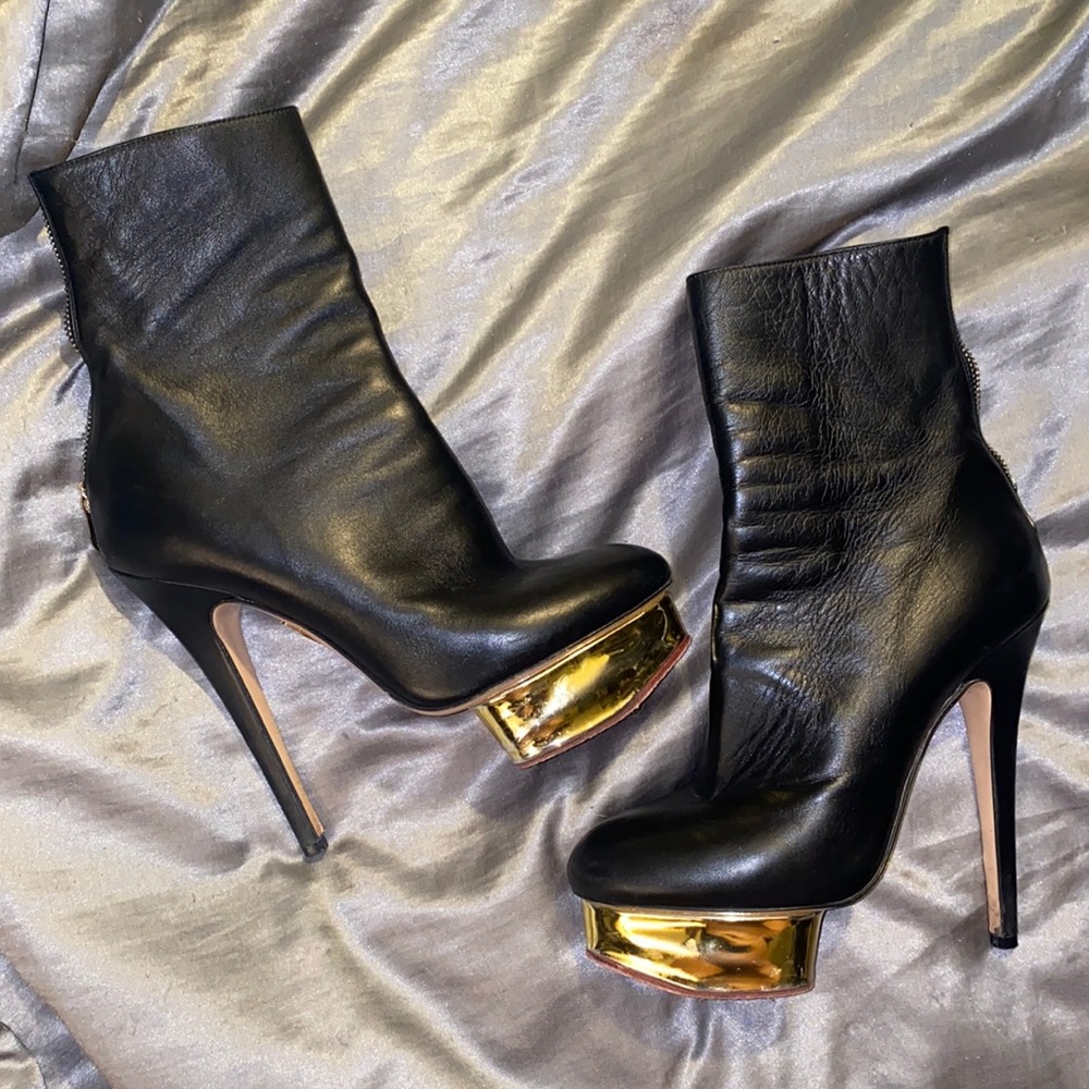 Black and gold Charlotte Olympia booties
